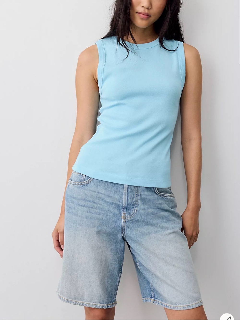 Free People Women's Sleeveless Crewneck Tank Top in Light Blue